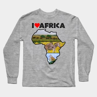 I Love Africa Wildlife Collage Map Long Sleeve T-Shirt